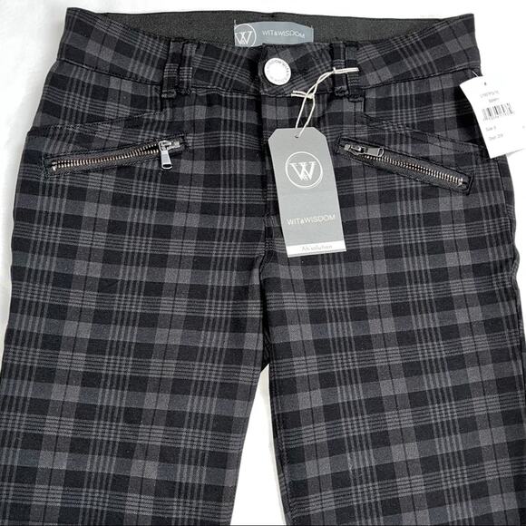 Wit & Wisdom Ab-Solution Ponte Black & Gray Plaid Skinny Pants Size 0 NWT - Picture 9 of 13